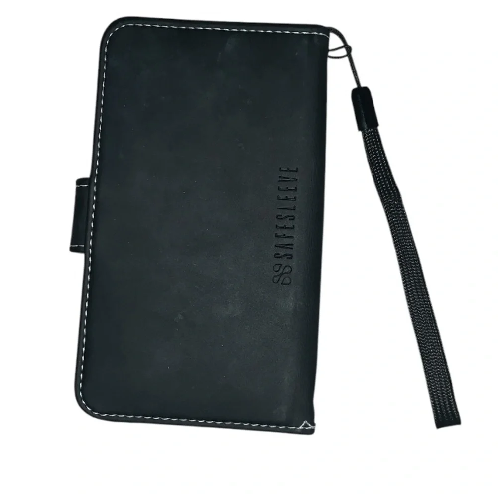 Black Leather Phone Cover with Strap